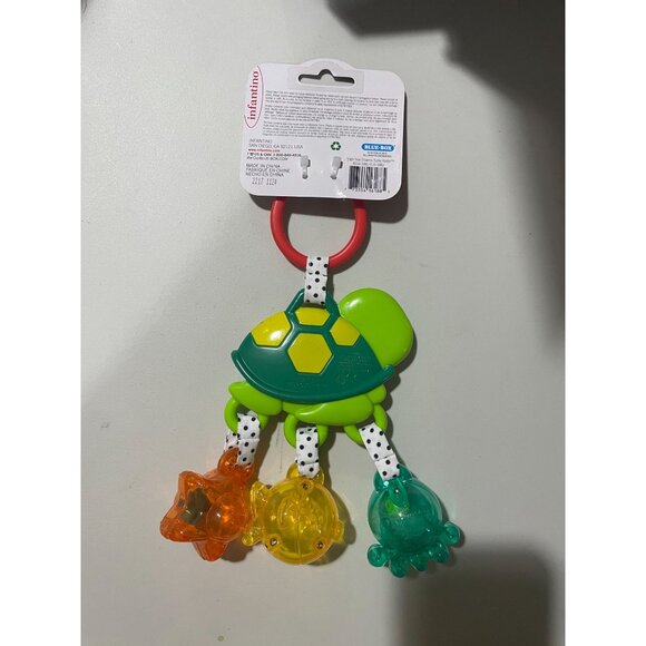 Infantino Turtle Jingle Sea Charms Baby Teether & Rattle With Polka Dot Straps - Picture 5 of 6
